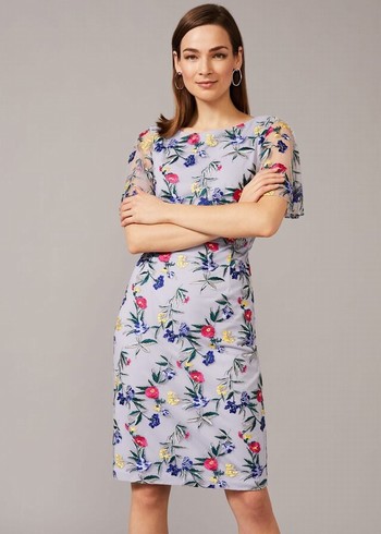 Phase Eight Lorie Floral Embroidered Dress Lavender Australia | IR8249165